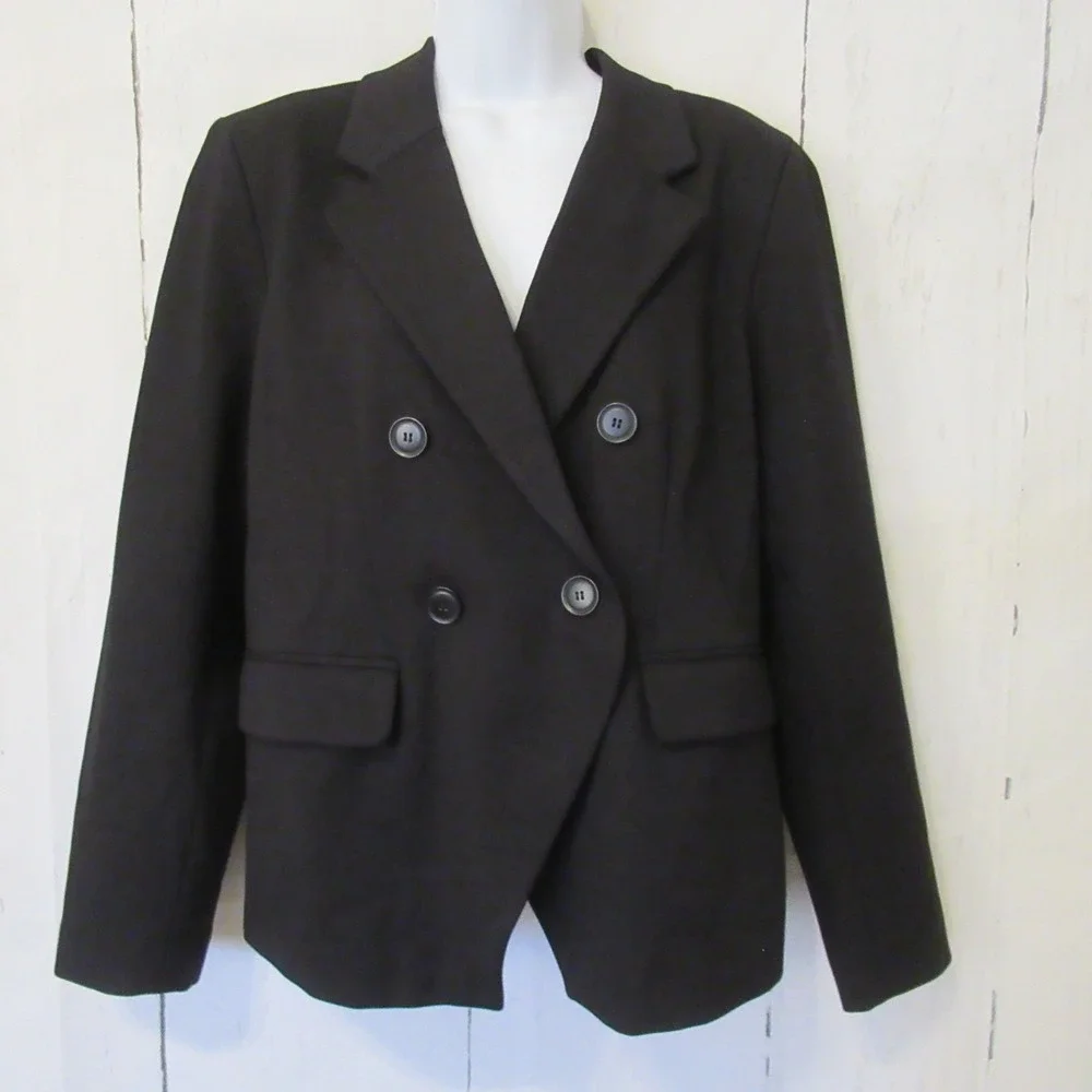 Quince Blazer Womens L Large Black Double Breasted Ponte Knit Travel Packable